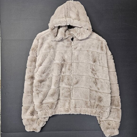 Women’s Light Tan/ Brown Faux Fur Hoodie Size M Full Zip With Pockets New No Tag - Picture 1 of 9